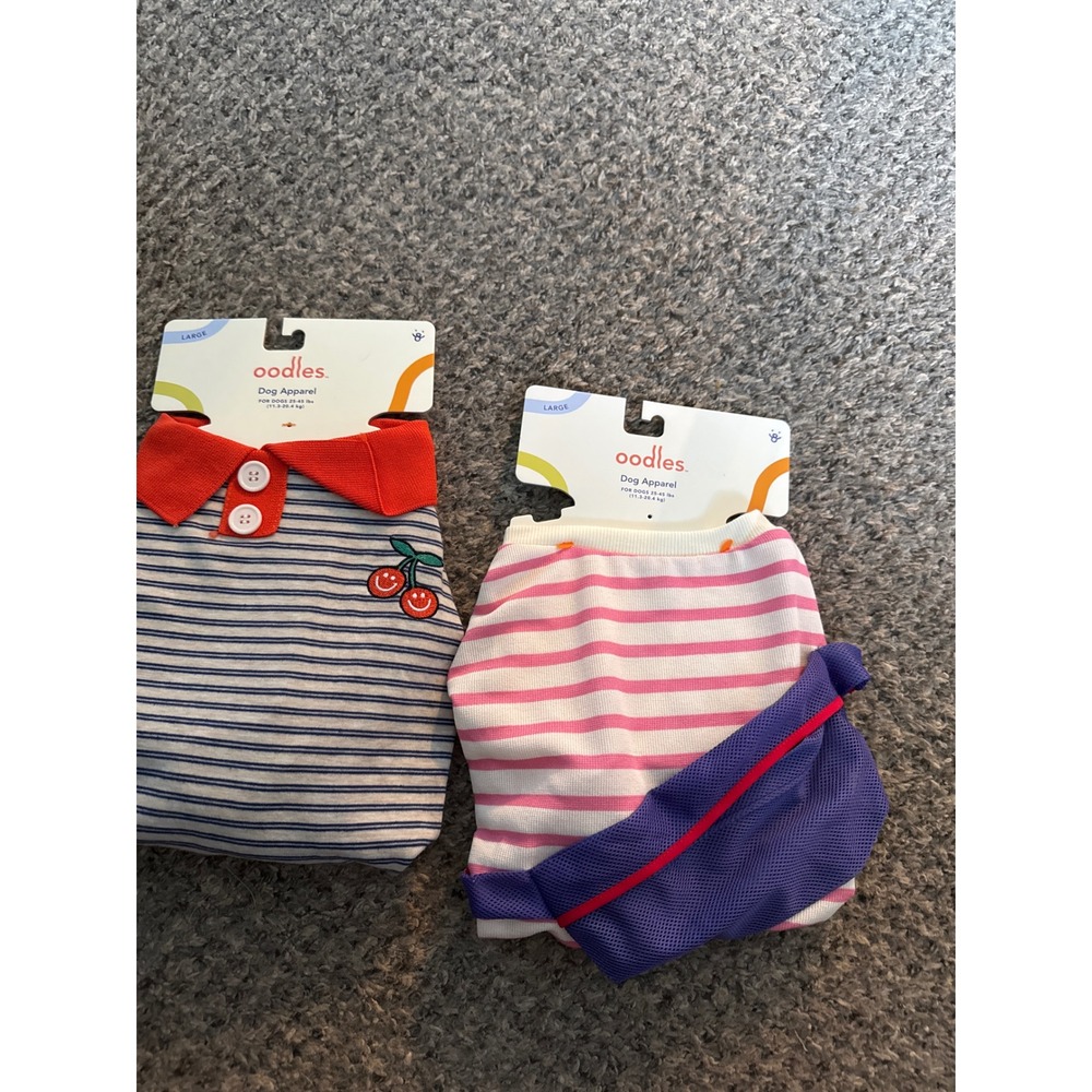 Oodles Dog Apparel Striped Polo and Tee Set Large 25-45 lbs Cherry Fanny Pack